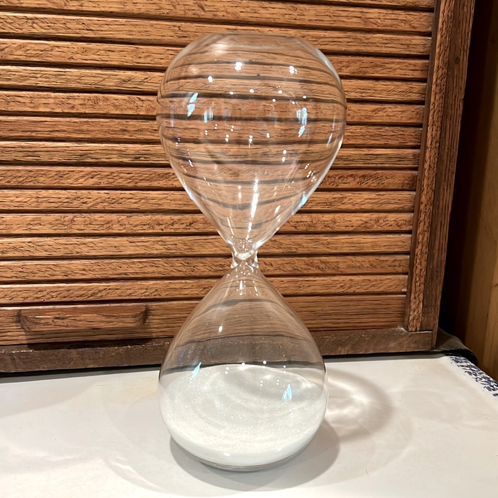 Decorative Hour Glass, sand timer, clear glass with white sand